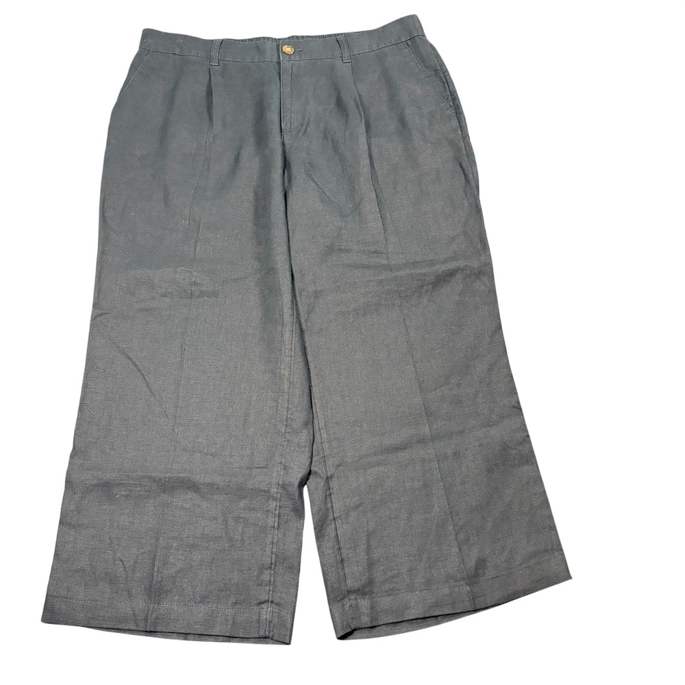 Lands' End Linen Pants Womens 18P Black High Rise Pleated Coastal 18 Petite